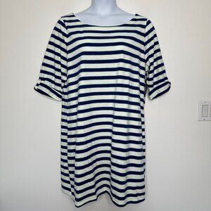 NWT Old Navy Shift Striped Dress 2XL White Blue Cotton Blend Nautical‎